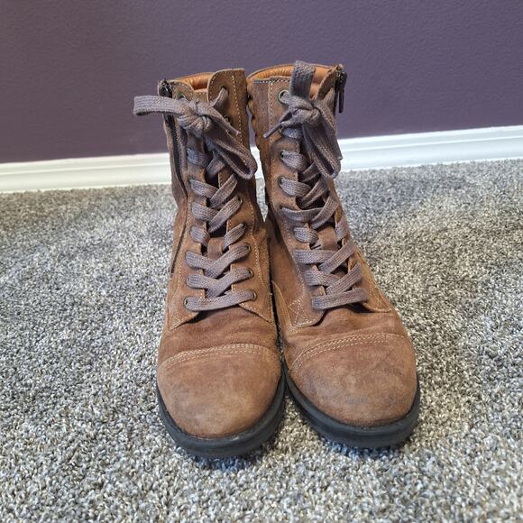 Taos Renegade womens 6.5 brown leather lace combat boot bootie size 37 - Picture 3 of 8